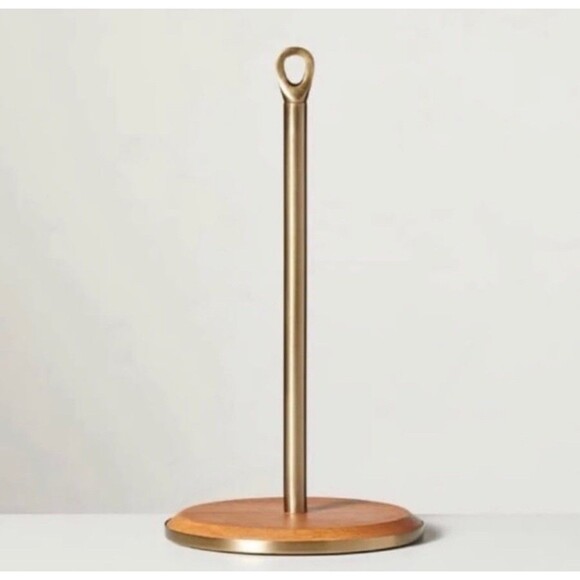 Wooden & Brass Paper Towel Holder - Hearth & Hand with Magnolia - NEW - Picture 1 of 4